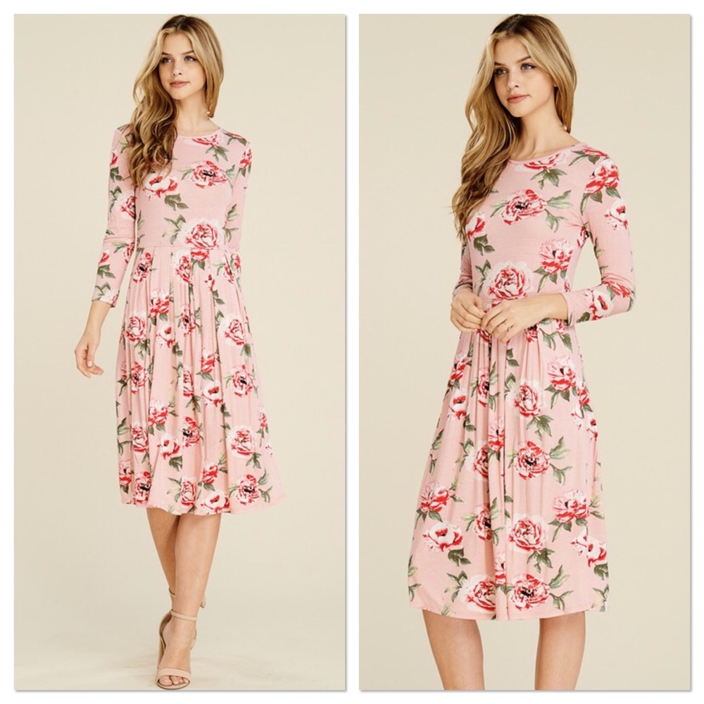 Blush Floral 3/4 Sleeve Dress - Picture 2 of 5